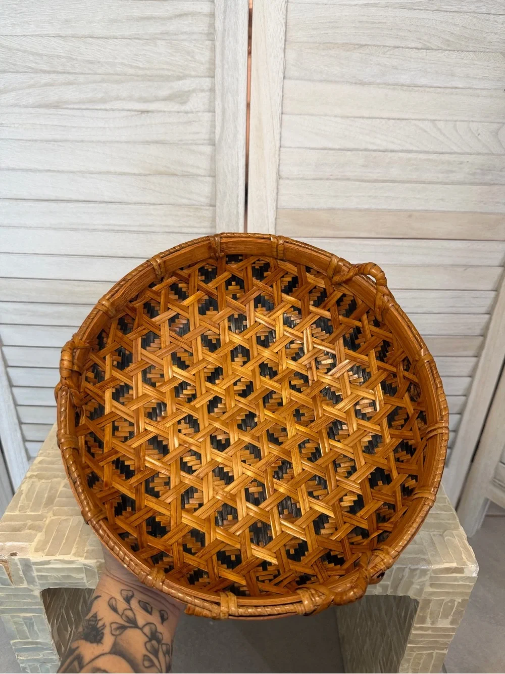 Handwoven Black and Brown Decorative Bamboo Basket - Artisan Home Accents